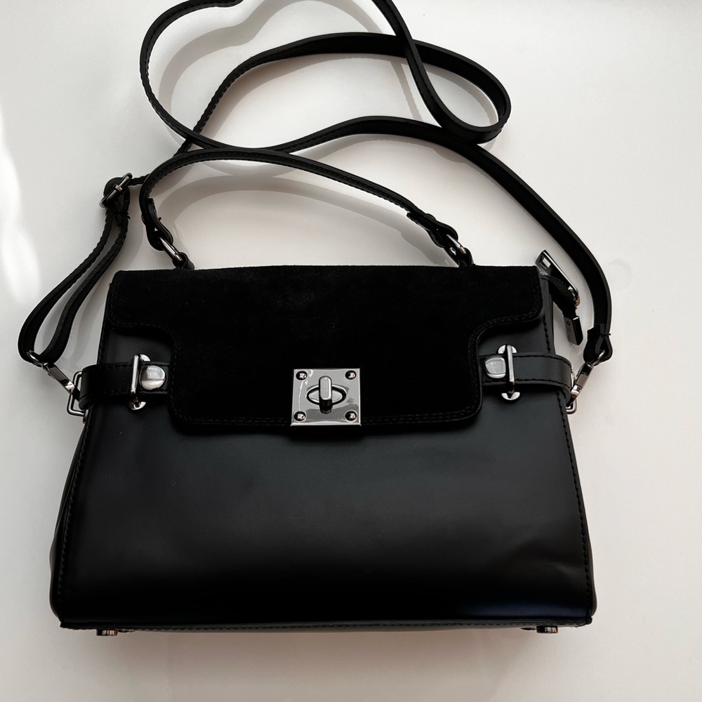 Leather and suede bag classic satchel shape design, made in Italy